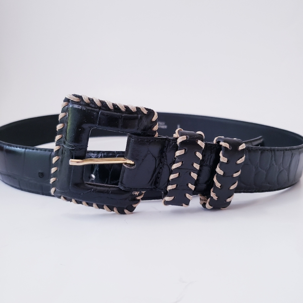 Vintage Tarox Black Croc Embossed Leather Belt